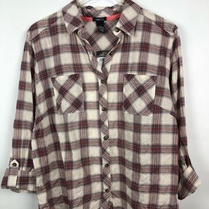 Rue 21 | Plaid Button Down Floral Top | L